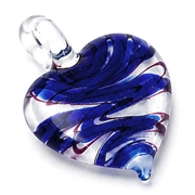 Glasvedhæng. Hjerte i Murano stil. 50 mm. Mørkeblå